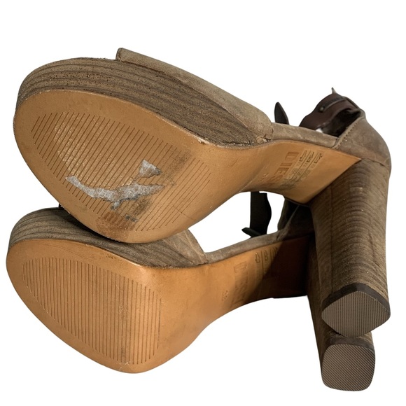 Diesel Brown Leather Distressed Stacked Heel Ankle Strap Open Toe Heeled Sandals - Picture 8 of 11